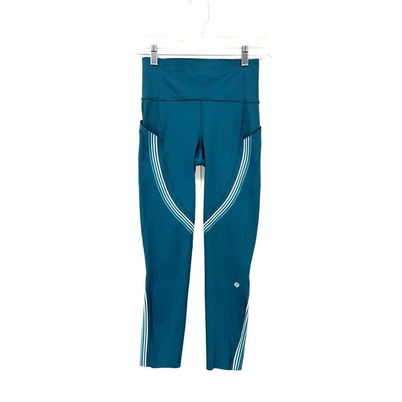 Lululemon Women Capri Leggings Green 4 Athletic Athleisure Activewear Yoga Gym - Picture 4 of 9